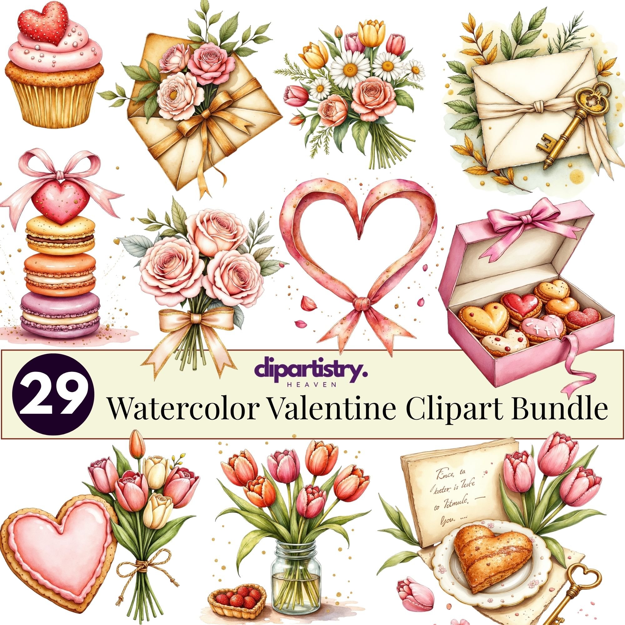 Watercolor Valentine Clipart Bundle PNG 29 – Romantic Tea, Floral ...