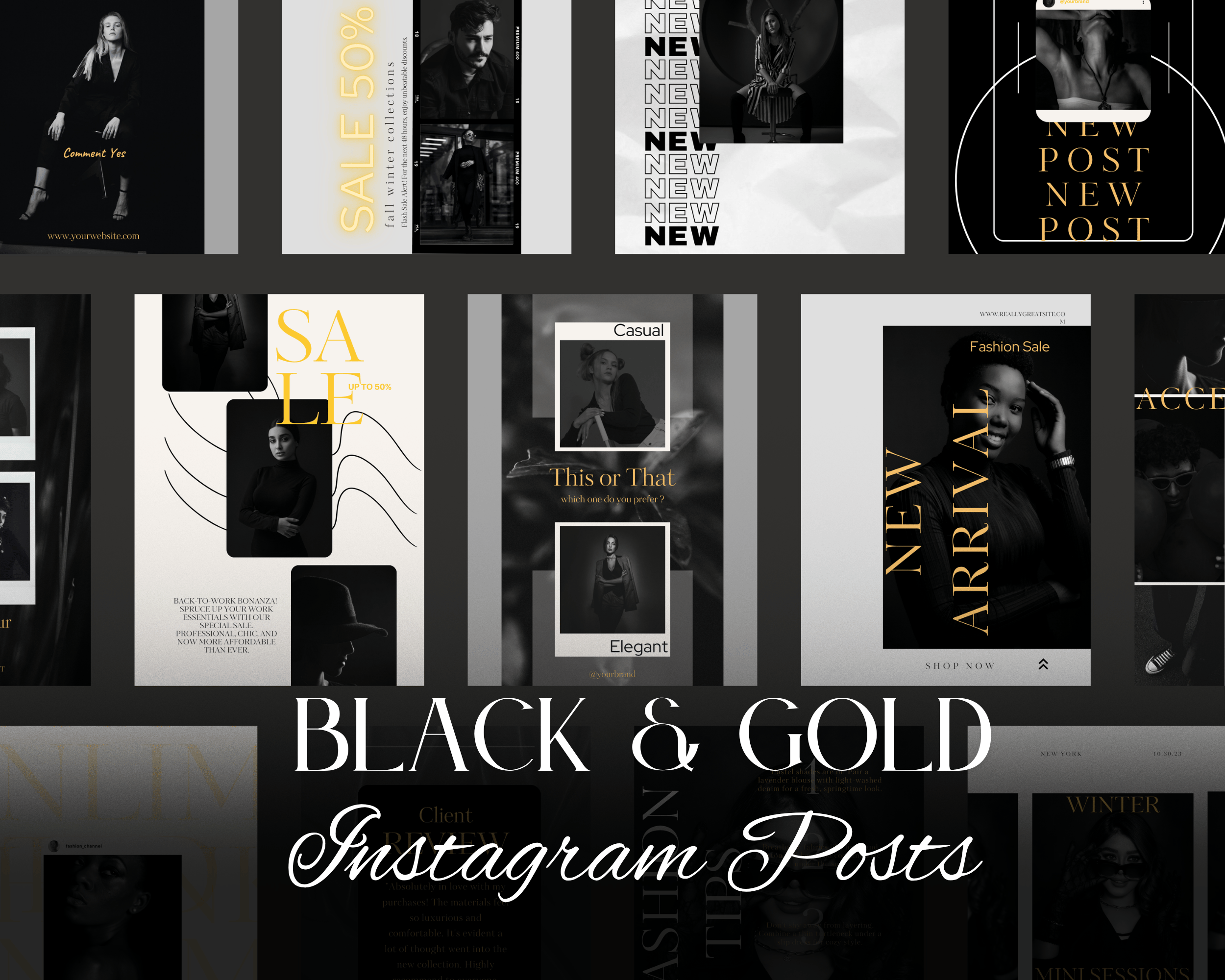 Black & Gold Luxury Instagram Templates | 53 Editable Canva Posts ...