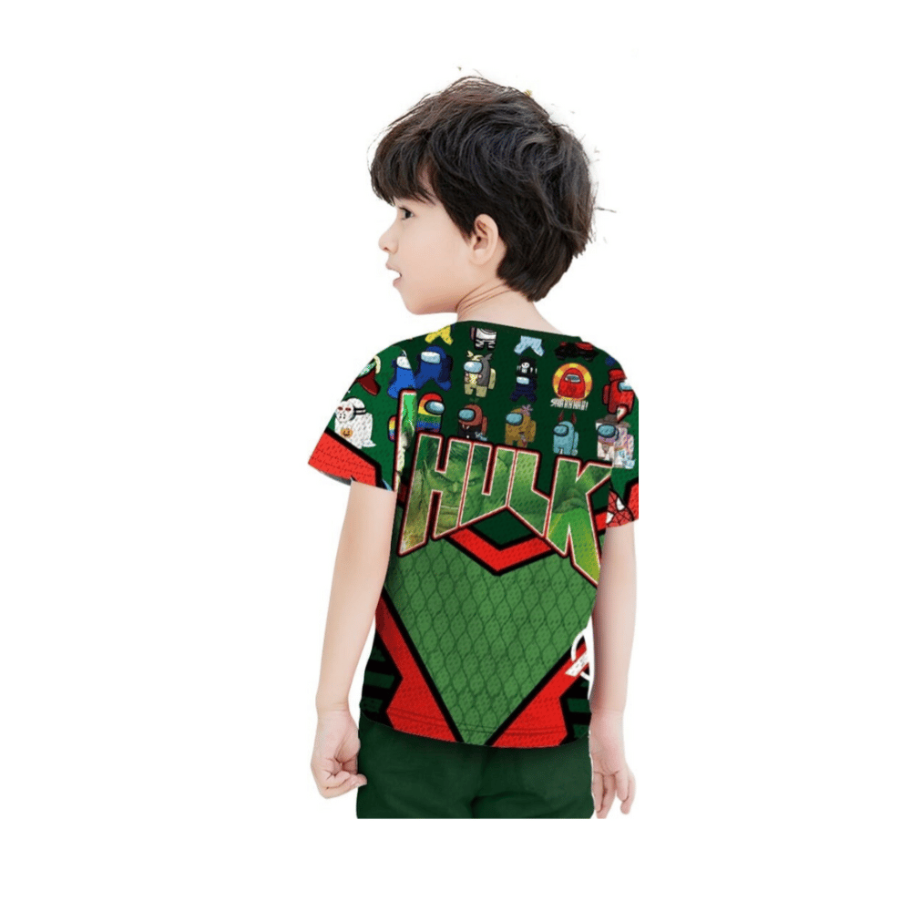 J-024 Hulk themed boys’ outfit set for ages 2–4, casual cartoon design.