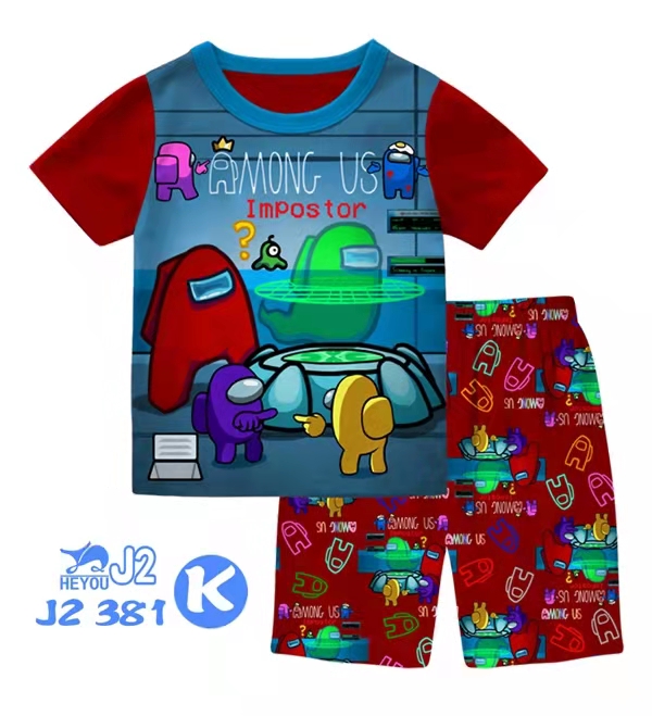 Stylish cotton outfit set for kids with Galaxy Crewmate print, design 381.
