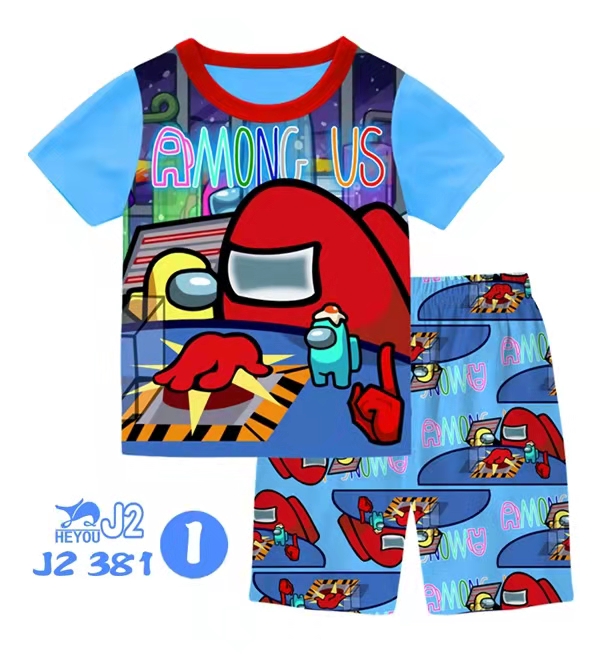 Galaxy Crewmate themed short-sleeve top and shorts set for children.