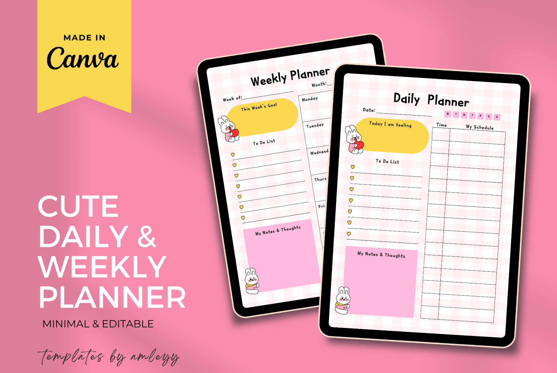 Cute Daily and Weekly Planner Canva Template | Editable Minimalist ...