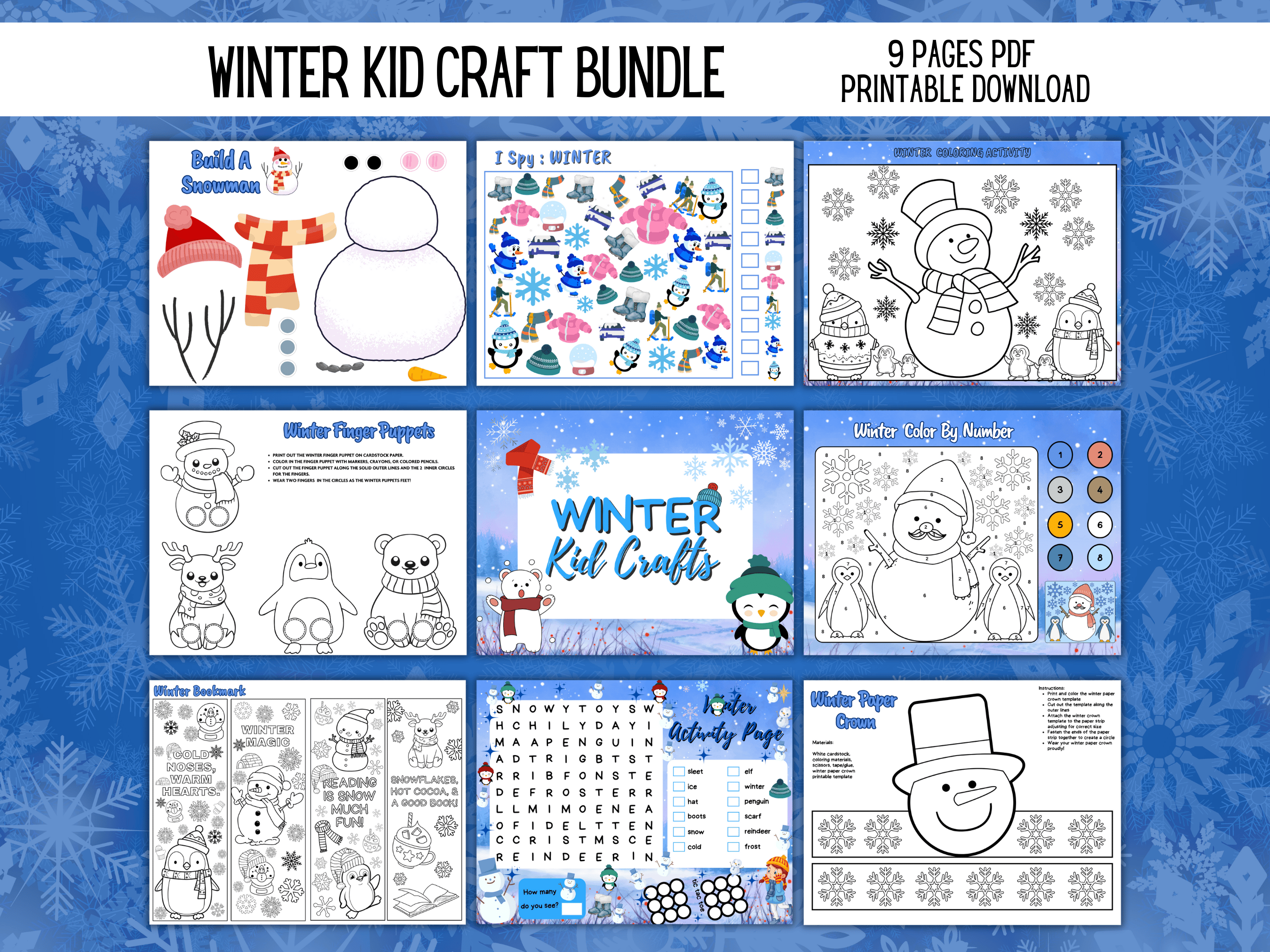 Winter Kids Craft Bundle Snowman - 10 pages - Payhip