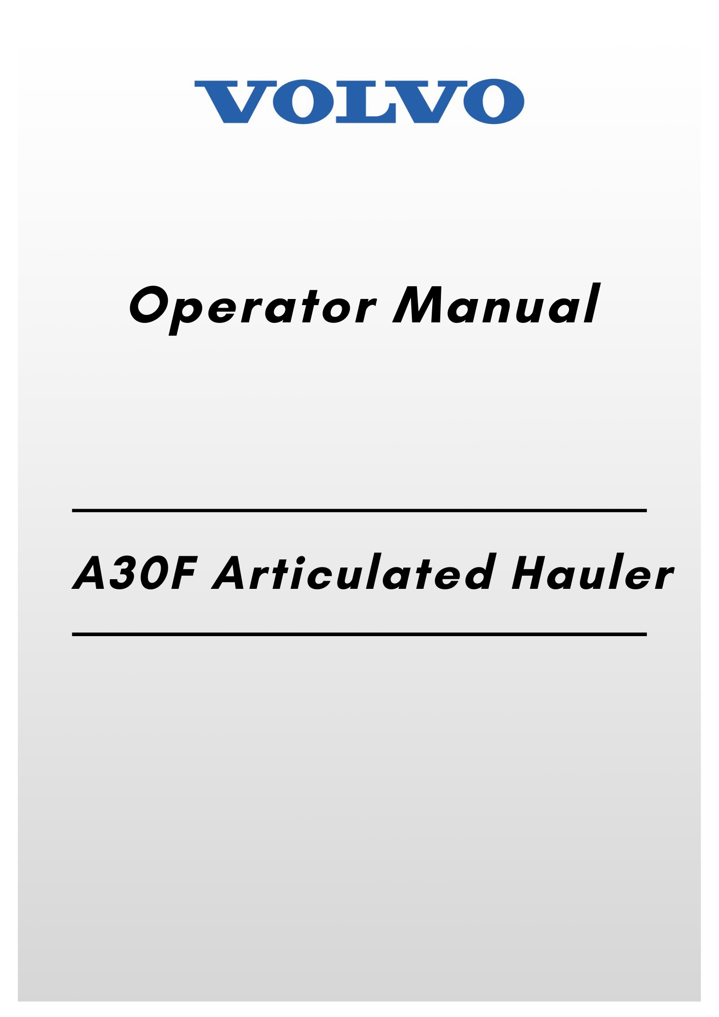 Volvo A30F Operator Articulated hauler manual
