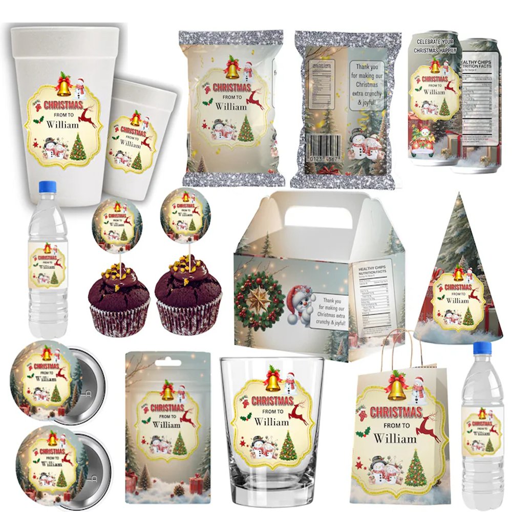 christmas party favor canva christmas template editable chip bag holiday party bundle christmas drink pouch printable party set holiday labels christmas packaging design party favor templates canva printable