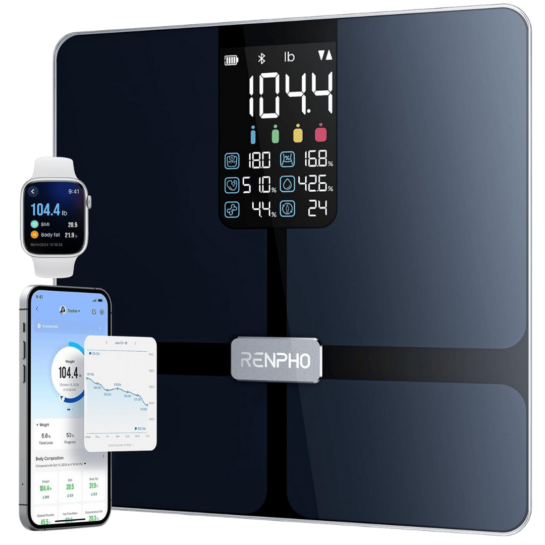 RENPHO Scale for Body Weight, Smart Scale with BMI, Body Fat, Muscle Mass, Bluetooth, 13 Metrics with Large VA Display, Support App Connection, Black, Elis 2X