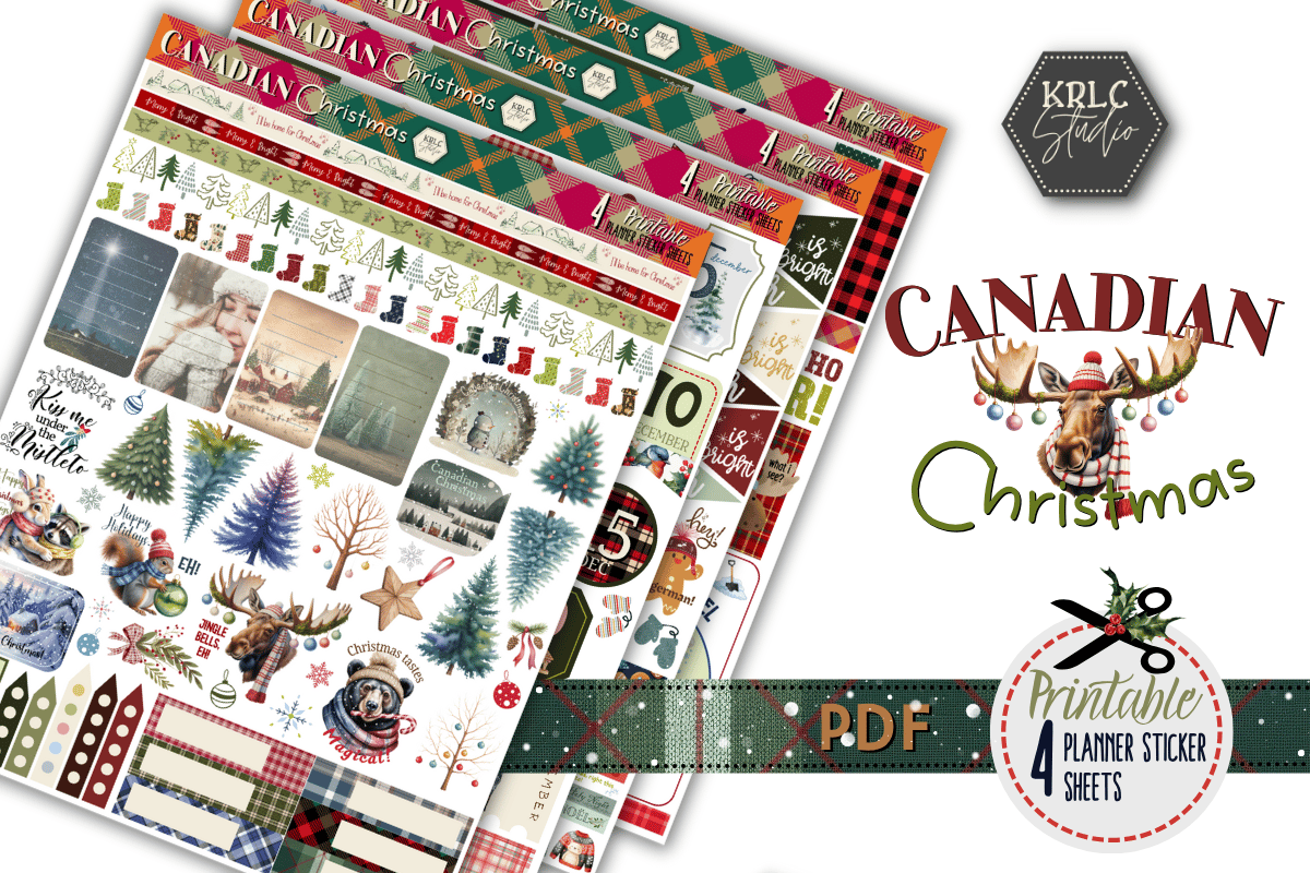 Canadian Christmas Printable Planner Sticker Sheets - KRLC Studio Cover