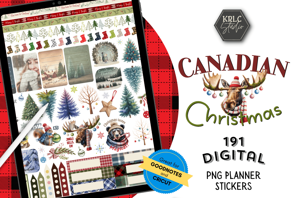 Canadian Christmas DIGITAL Planner Stickers - KRLC Studio Cover