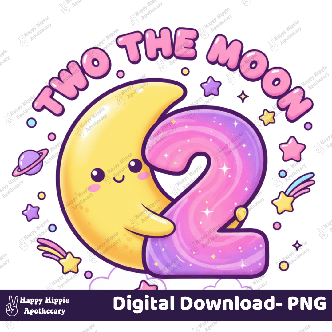 Two the Moon clipart PNG preview – 2nd birthday graphic with cute moon and number two for printing or crafting digital party items