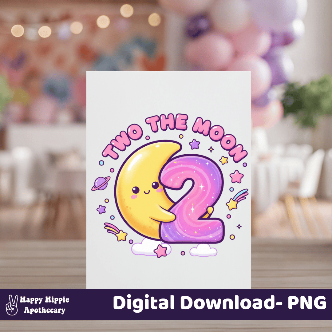 Printable Two the Moon birthday party sign with cute moon and number 2 clipart – perfect for second birthday decor and digital crafts