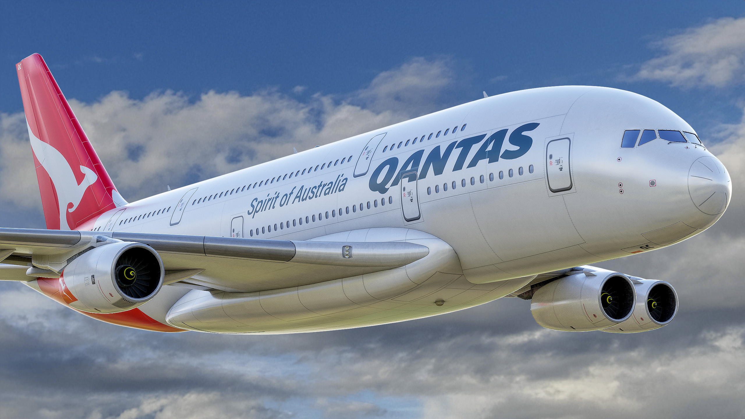 Animated Airbus A380-800 Airliner 7 - Qantas Airways - Highpoly