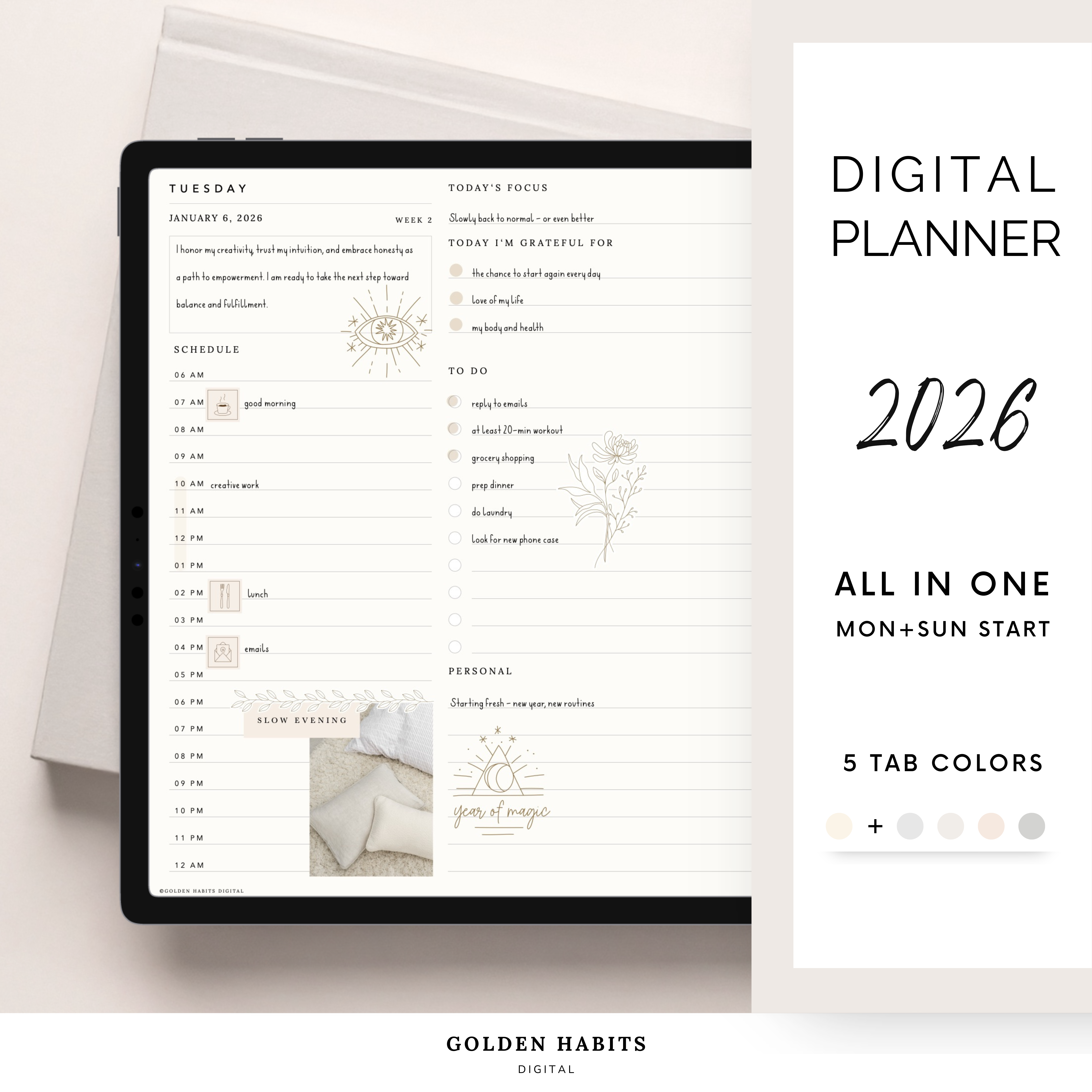 2026 Digital Planner, All in One GoodNotes Planner, Monday and Sunday ...