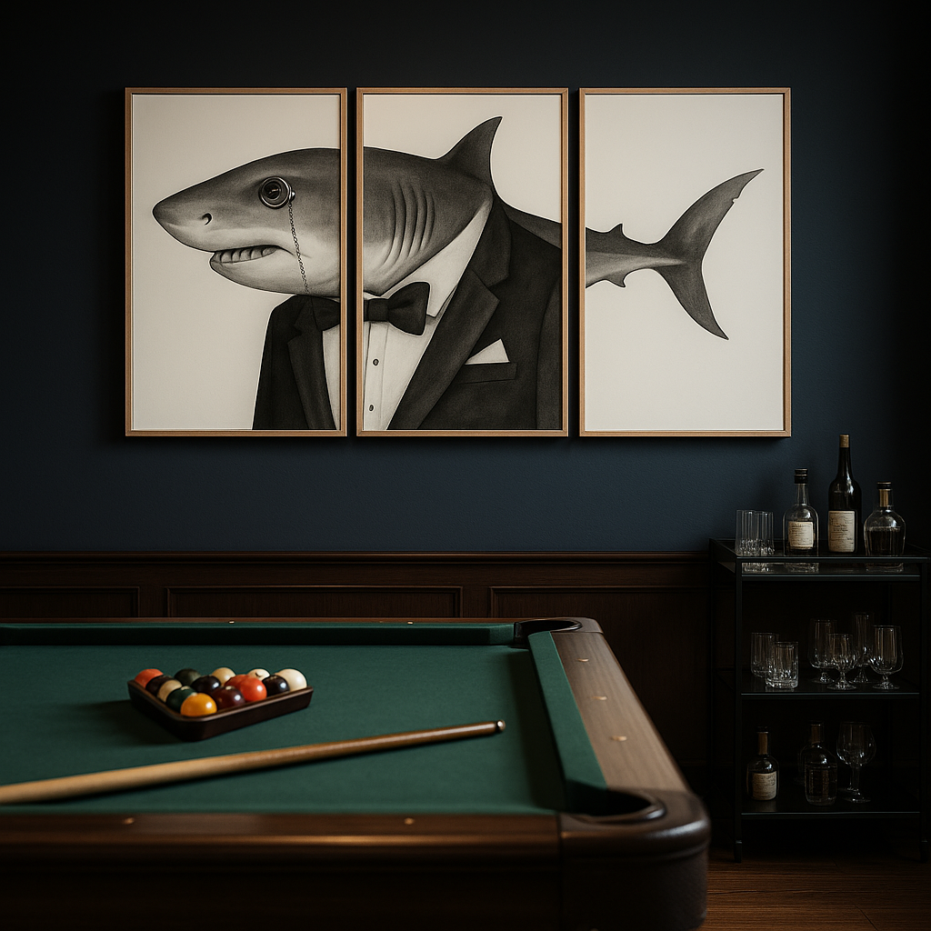 Picture of The Tuxedo Shark Triptych - Elegance from the Deep - Wall Art - Payhip