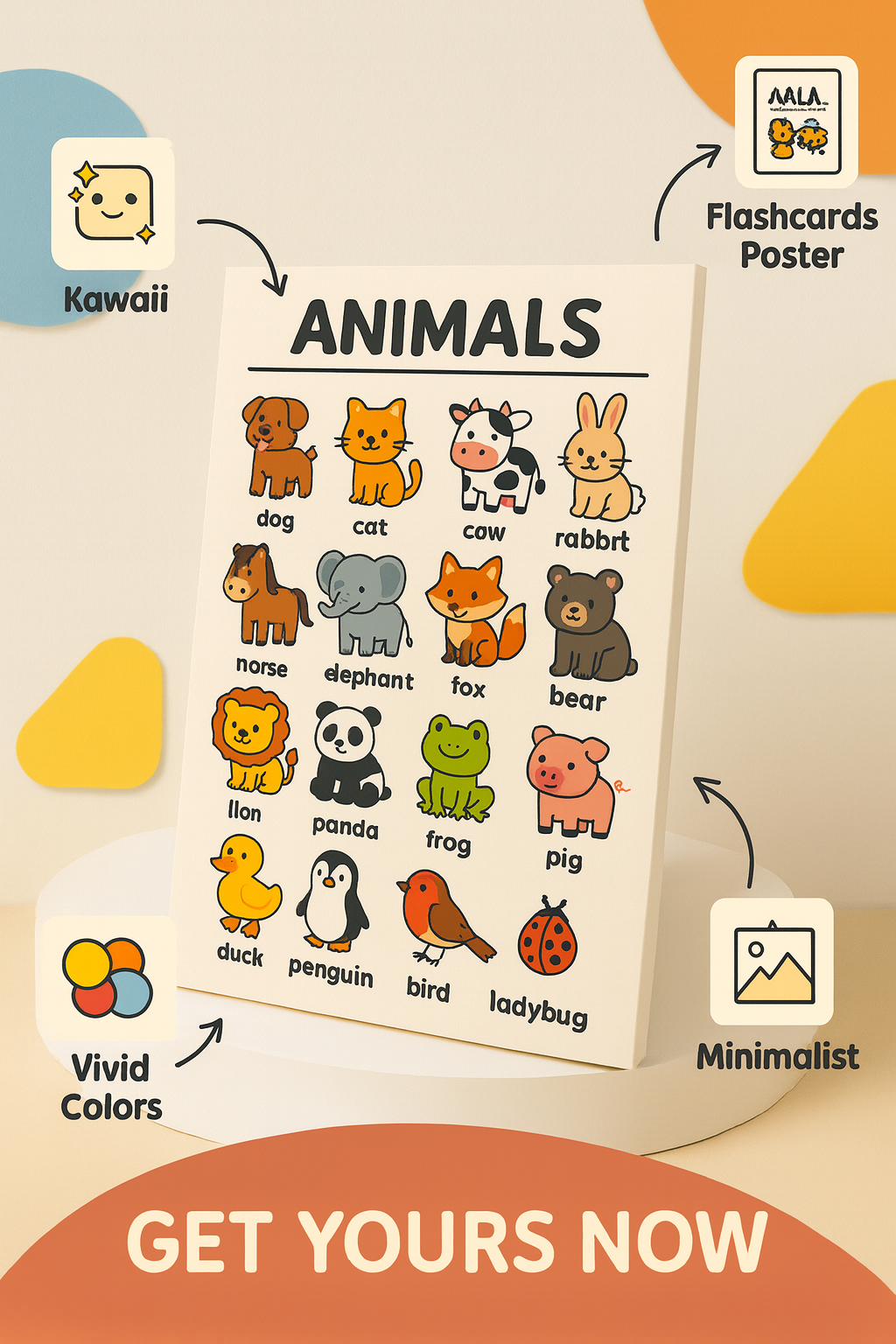 Kawaii Animal Flashcards Poster