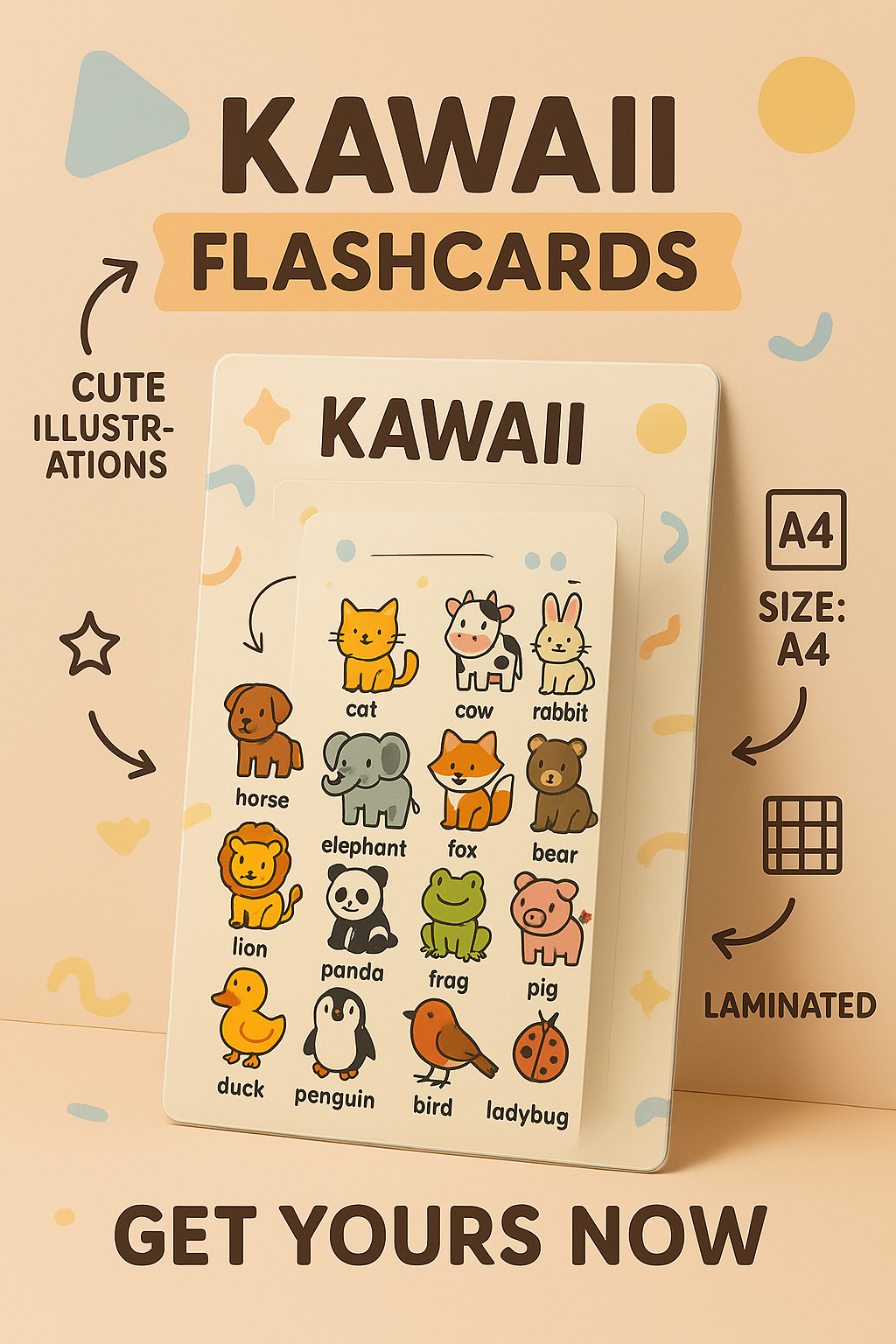 Kawaii Animal Flashcards Poster