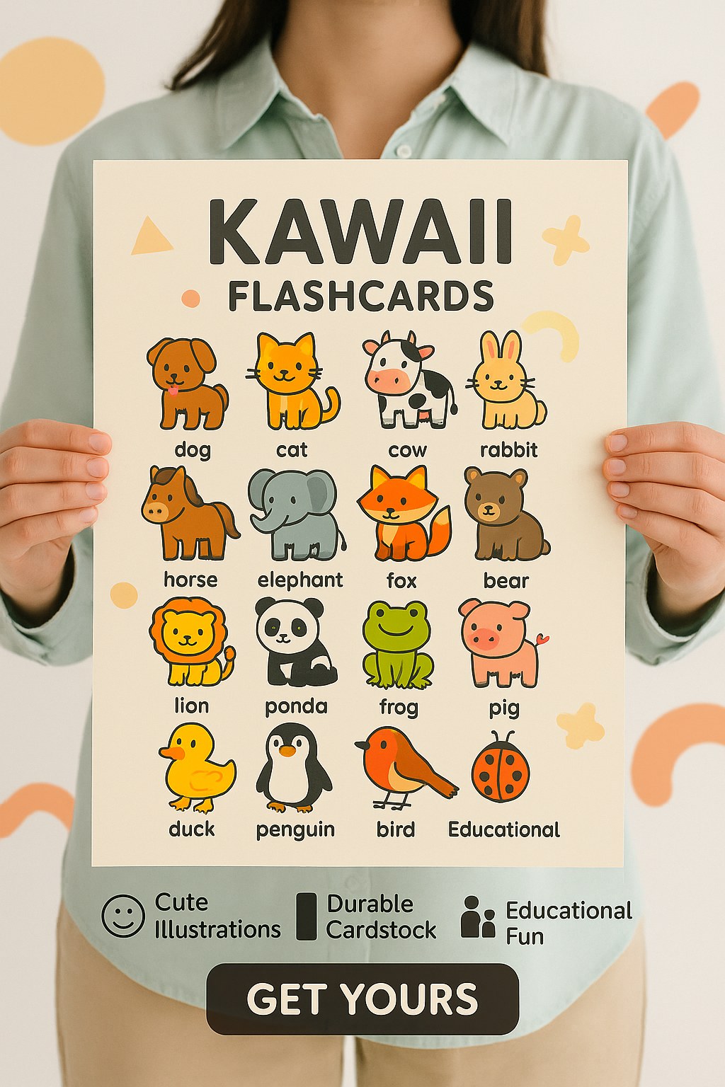 Kawaii Animal Flashcards Poster