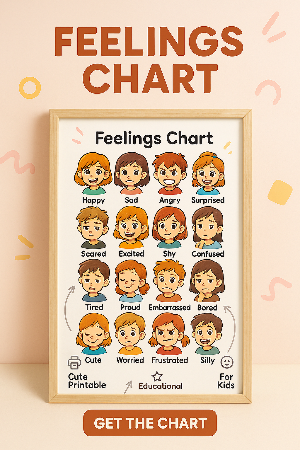 Kawaii Kids Feelings & Emotions Learning Chart – Cute Printable Classroom Poster