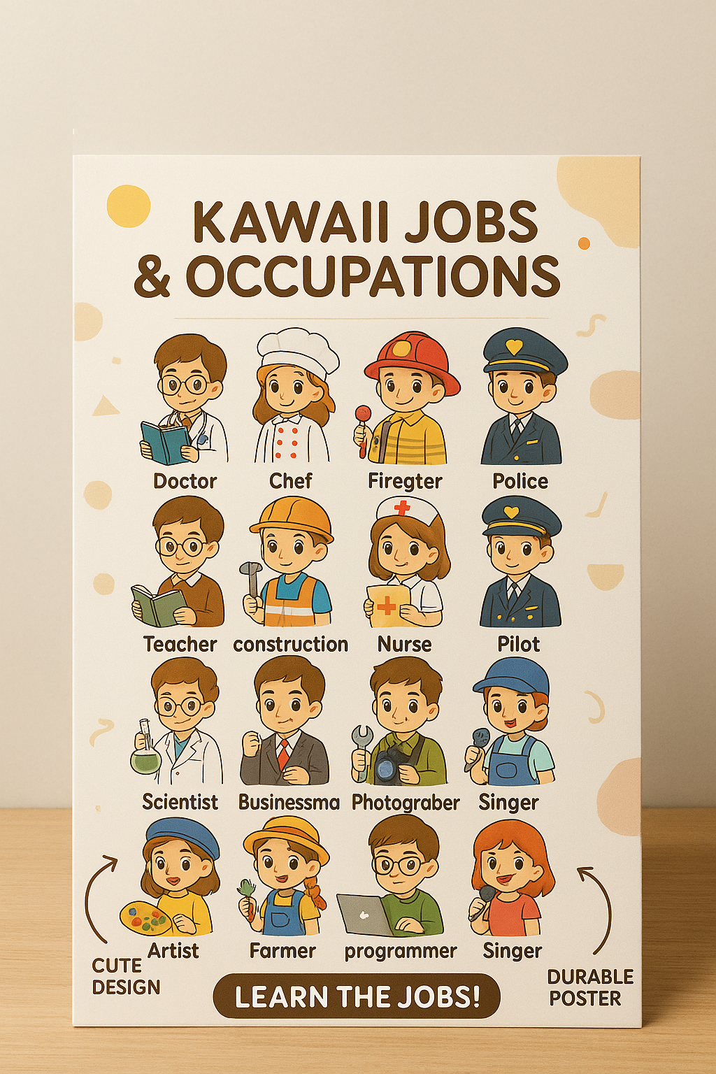 Kawaii Jobs & Occupations Learning Chart – Cute Professions Poster for Kids