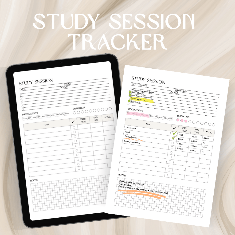 🌟 Study Planner Session Tracker | Editable in Canva | 📘 Notes Goals ...