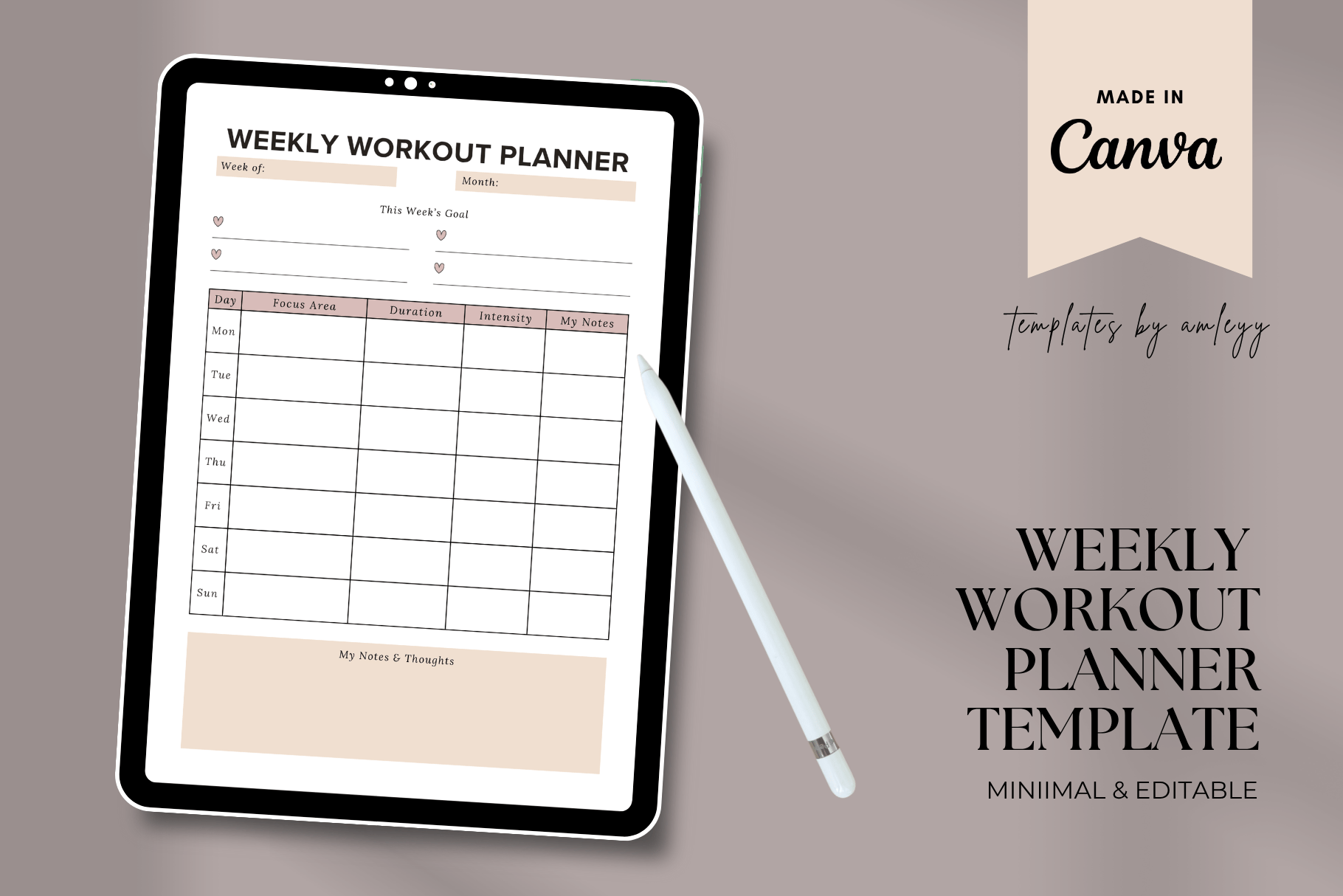Weekly Workout Planner | Editable Canva Template for Fitness Tracking ...