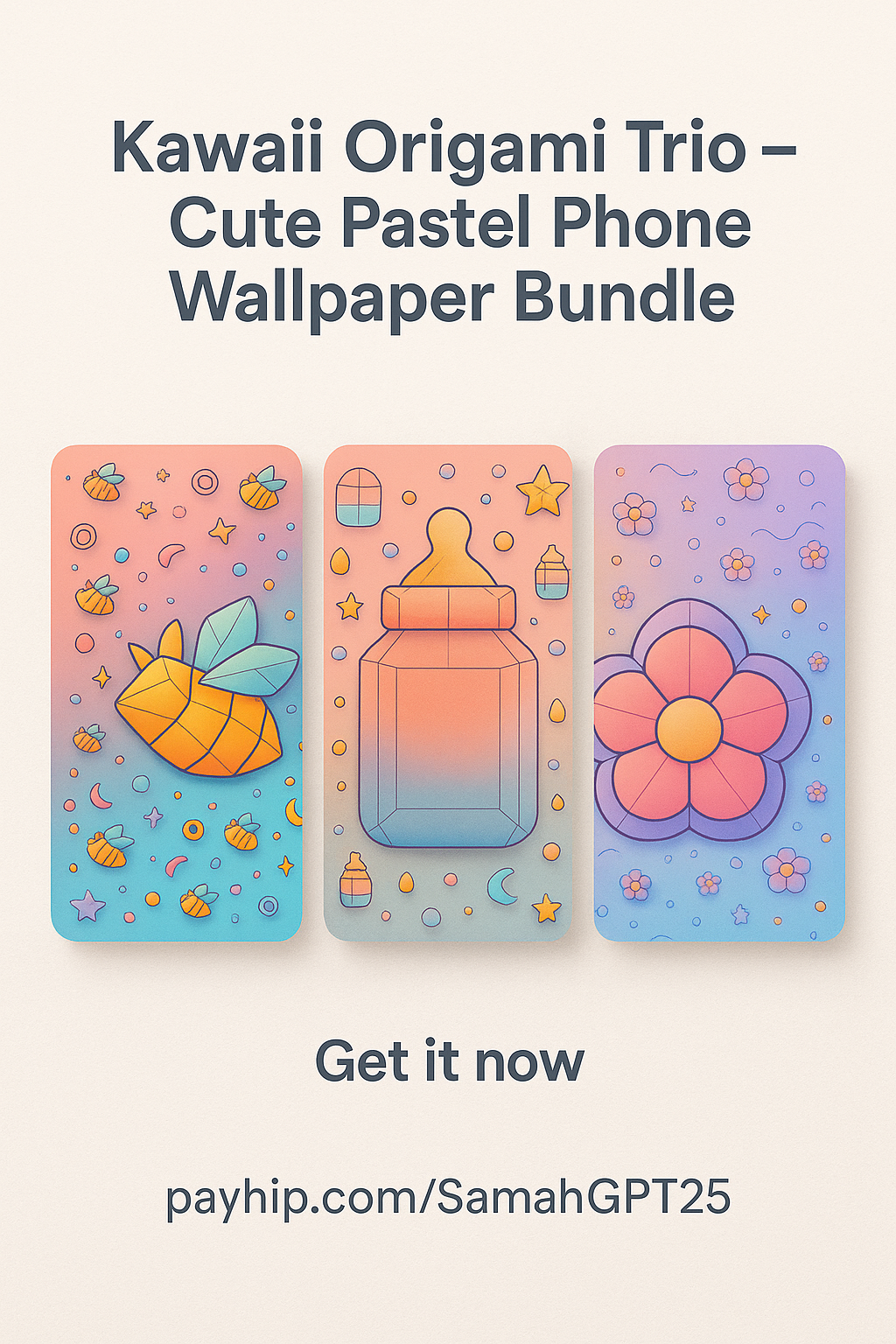 Kawaii Origami Trio – Cute Pastel Phone Wallpaper Bundle