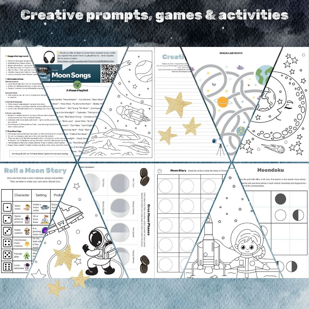 moon games puzzles coloring for kids