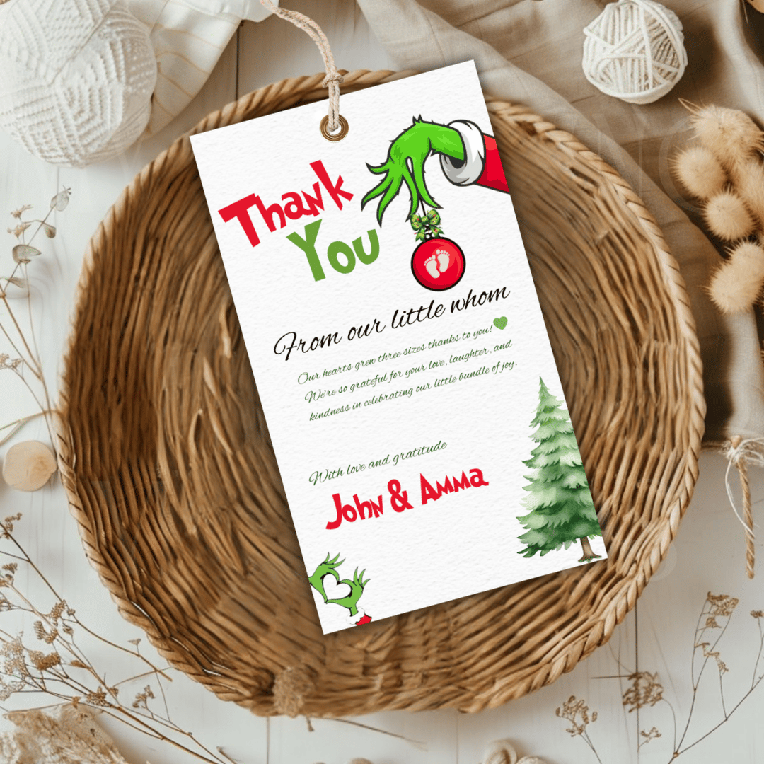 Grinch babay shower Thank you tag
