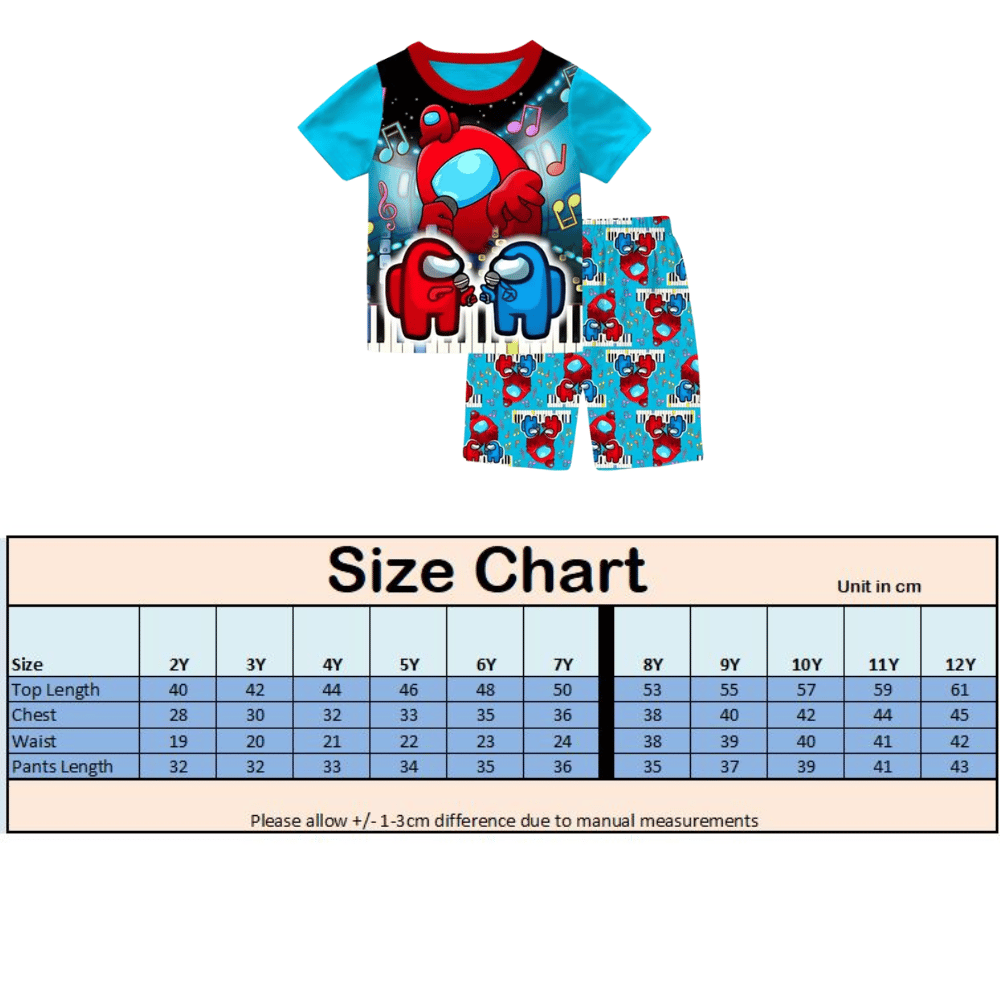Galaxy crewmate–inspired cotton top and shorts set for children, ages 3–12, Design 381.