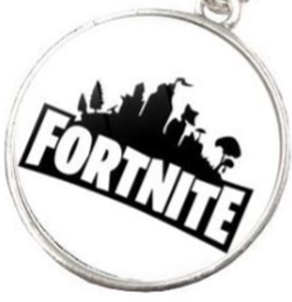 Fortnite-style silver key chain with attached gemstone charm.