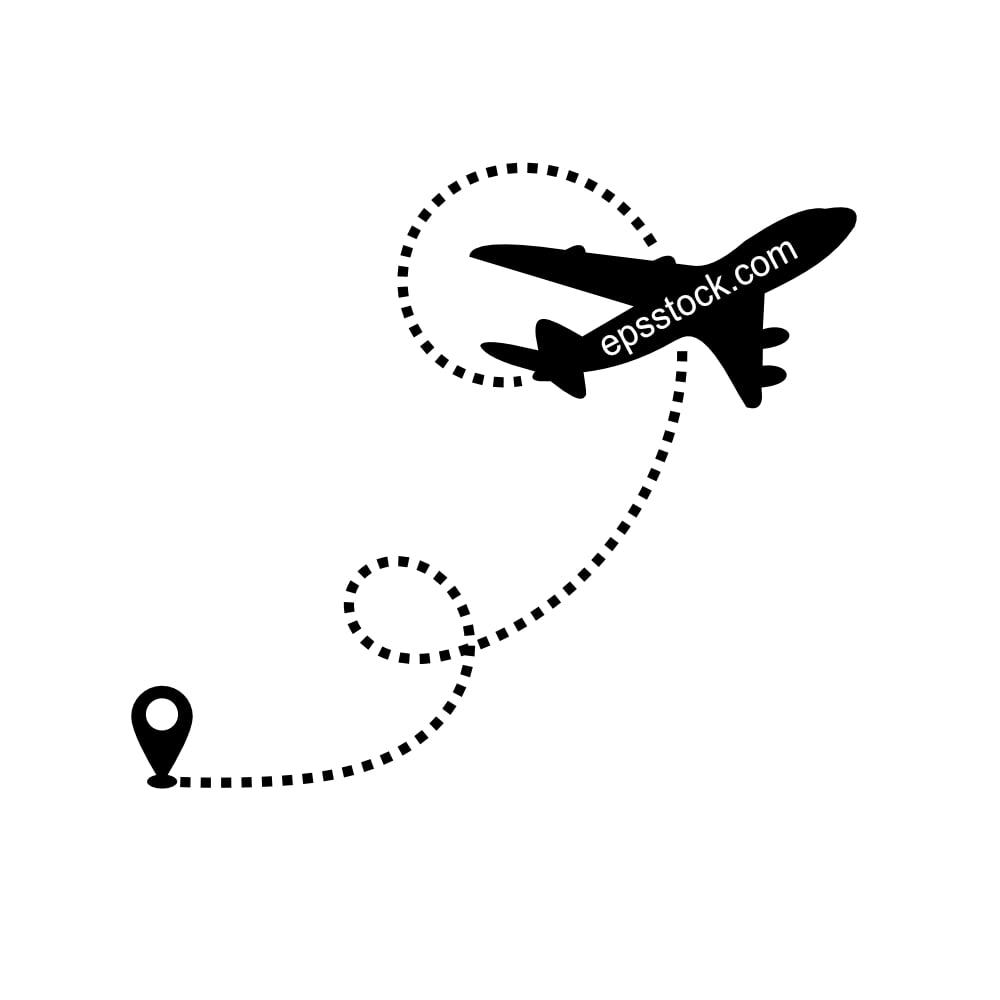 Airplane flight route with line trace