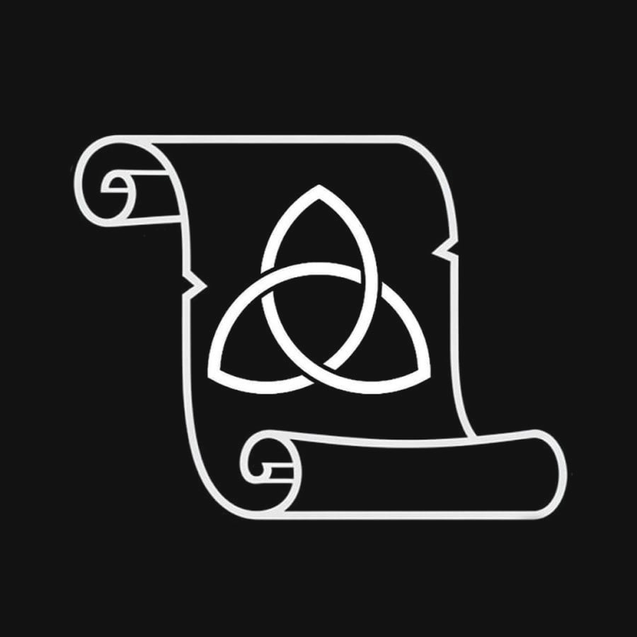 Dark Philosopher logo - minimalist white line drawing of scroll with triangle symbol on black background, representing ancient wisdom and philosophical branding