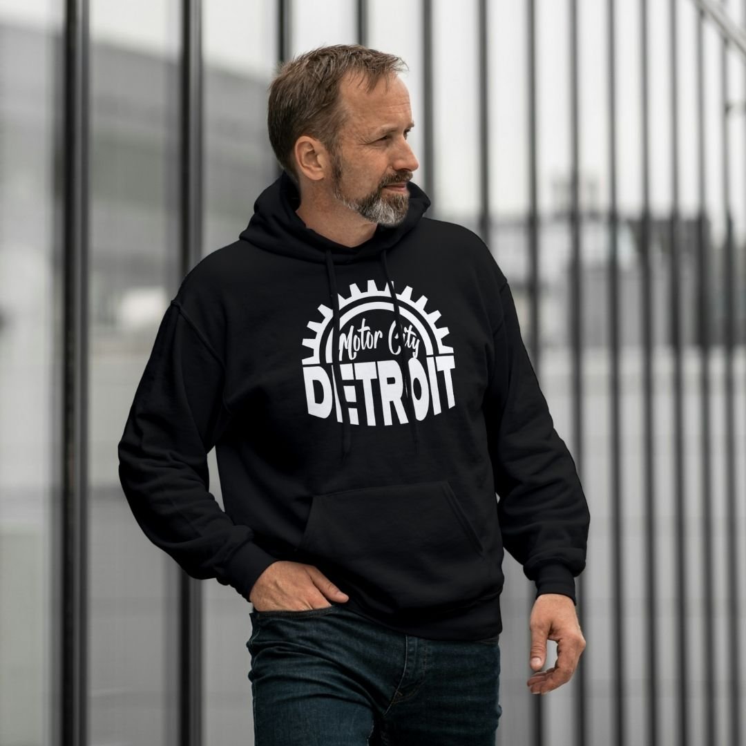 Model wearing a Motor City Detroit hoodie