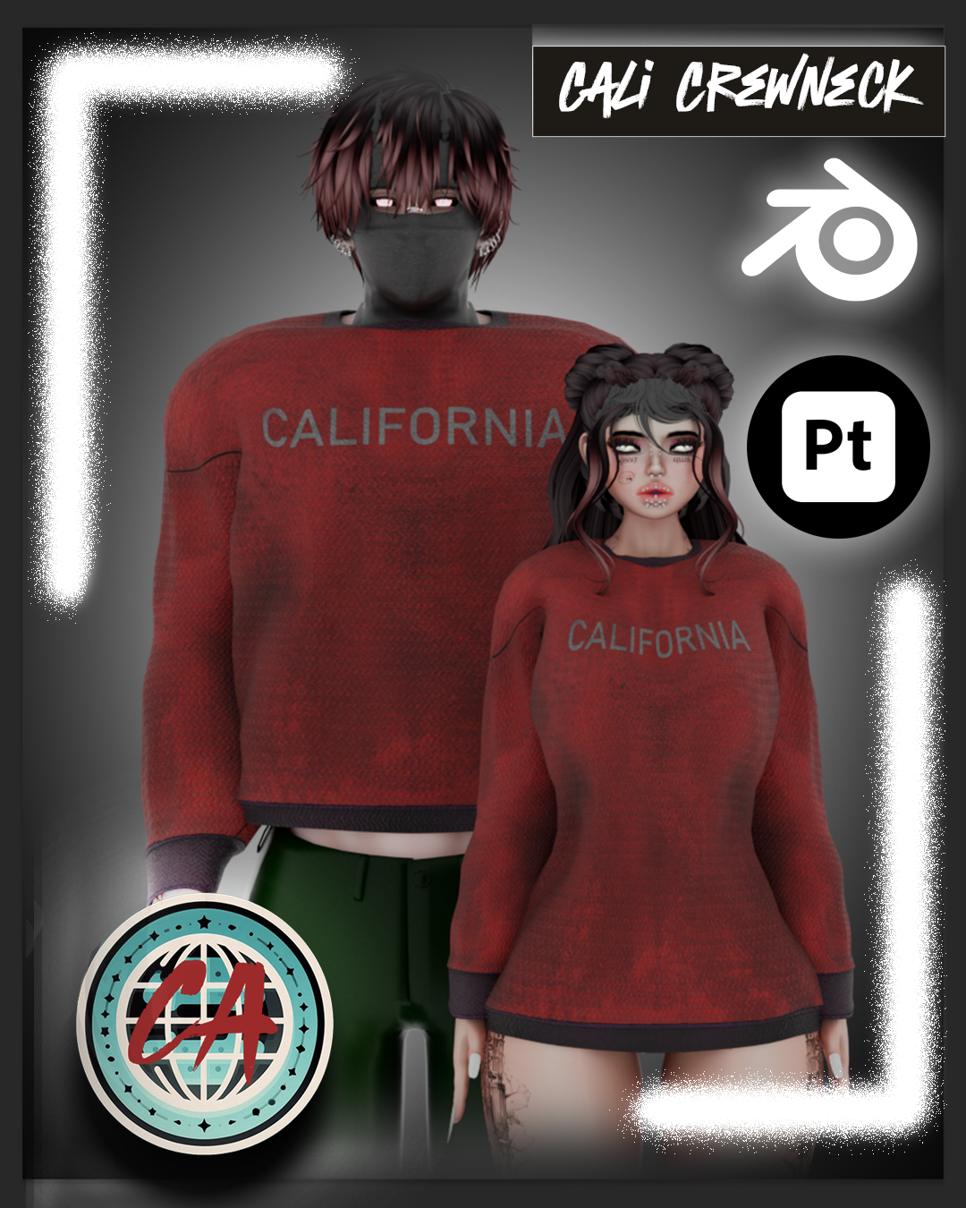 CALI CrewNeck (20+ TEXTURES/PBR MAPS) (RIGGED EXO/EGIRL/AKI BASES)
