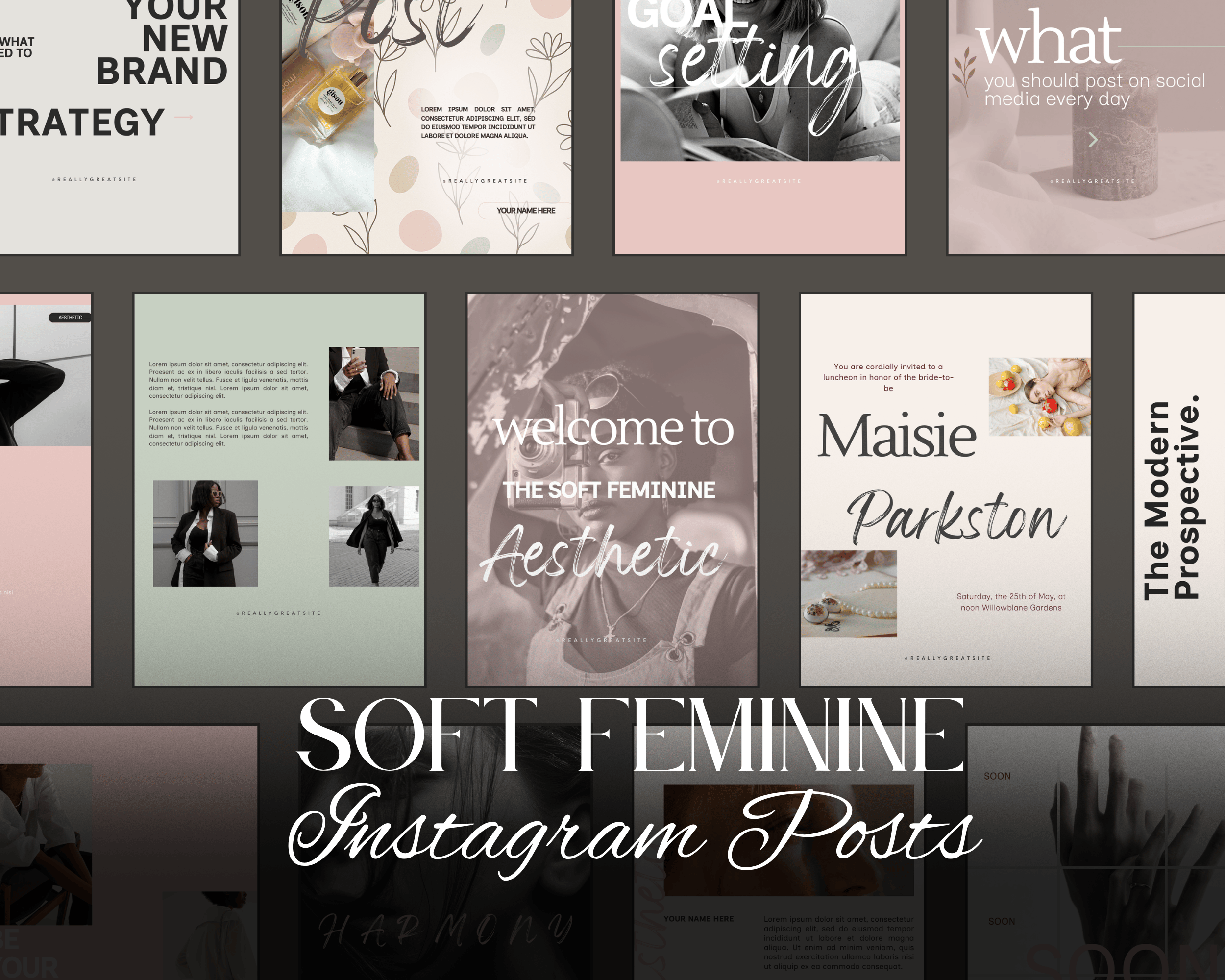 60 Soft Feminine Instagram Posts | Canva Templates | Neutral Aesthetic ...