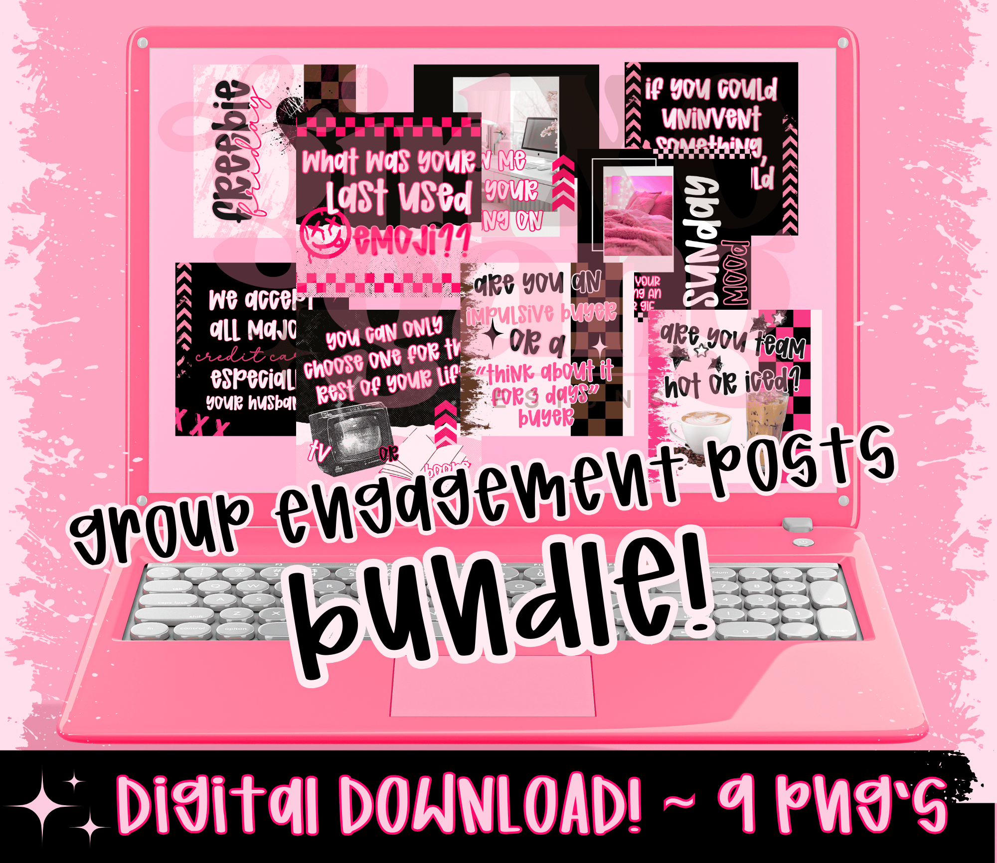 group engagement posts - 9 PNG posts included! Pink edgy aesthetic - Payhip