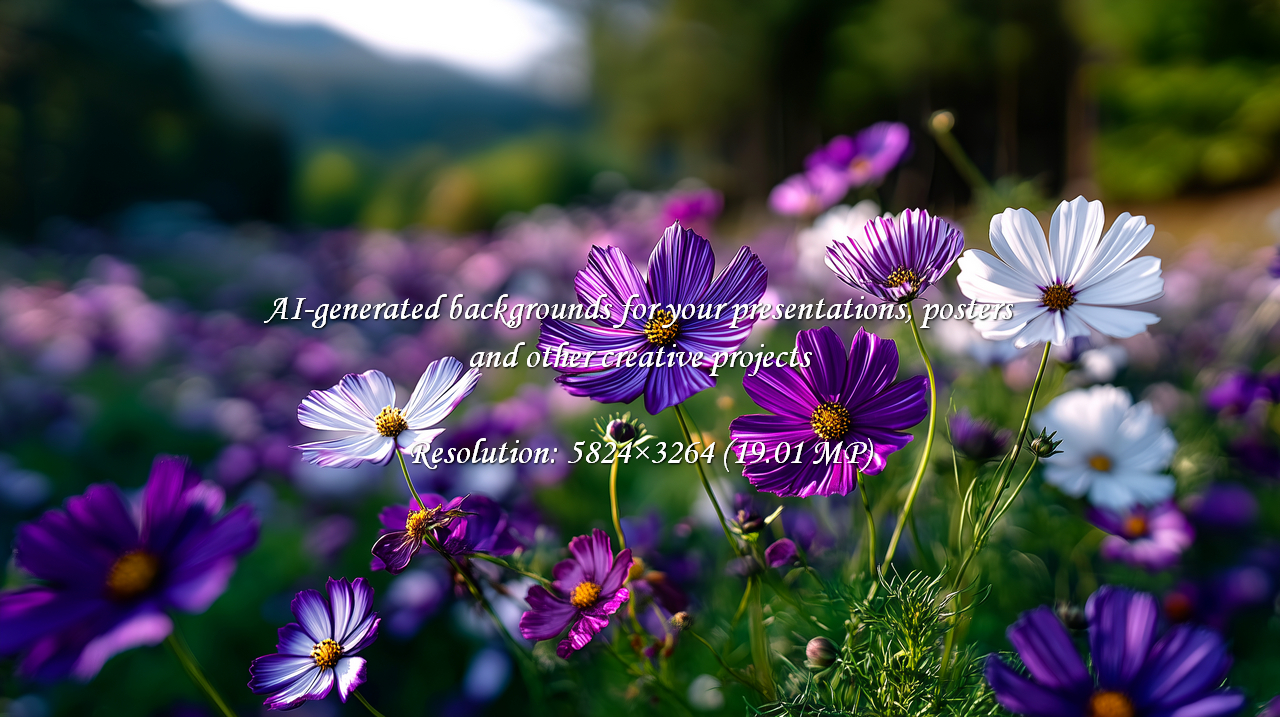 Dreamy purple cosmos flowers swaying gently in a sunny field, bringing ...