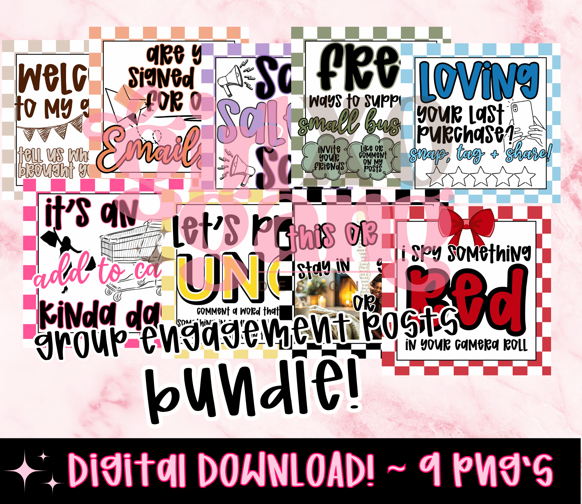 Checkered group engagement posts - 9 PNG posts included! Pink edgy ...