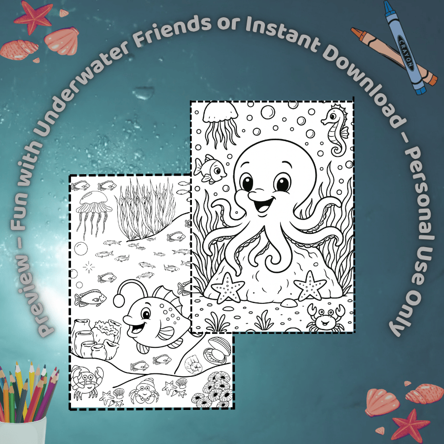 Printable ocean animal coloring pages for kids – octopus and deep sea fish coloring sheets