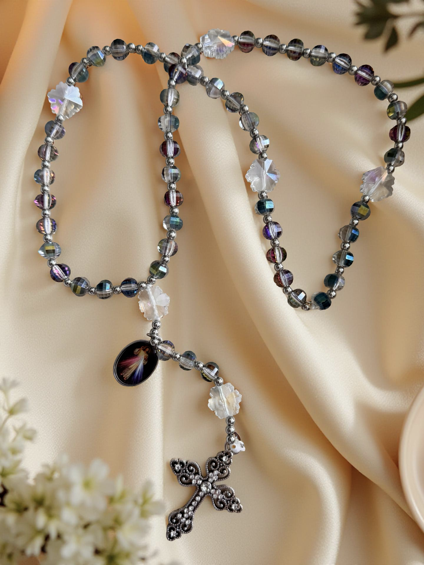 Premium Crystal Divine Mercy Medal Rosary - Payhip