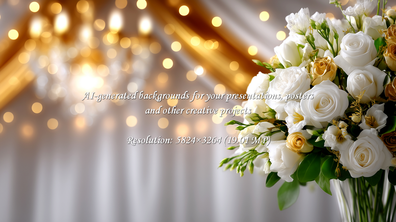 Elegant floral arrangement with white roses and golden accents against ...