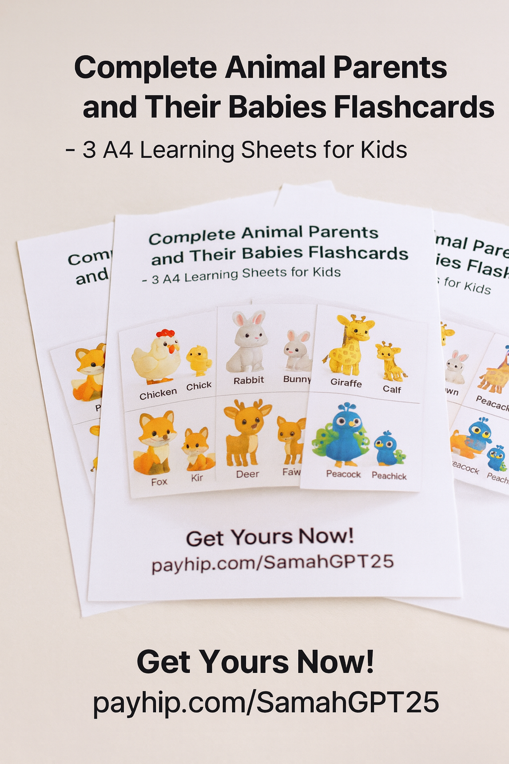 Complete Animal Parents and Their Babies Flashcards – 3 A4 Learning Sheets for Kids