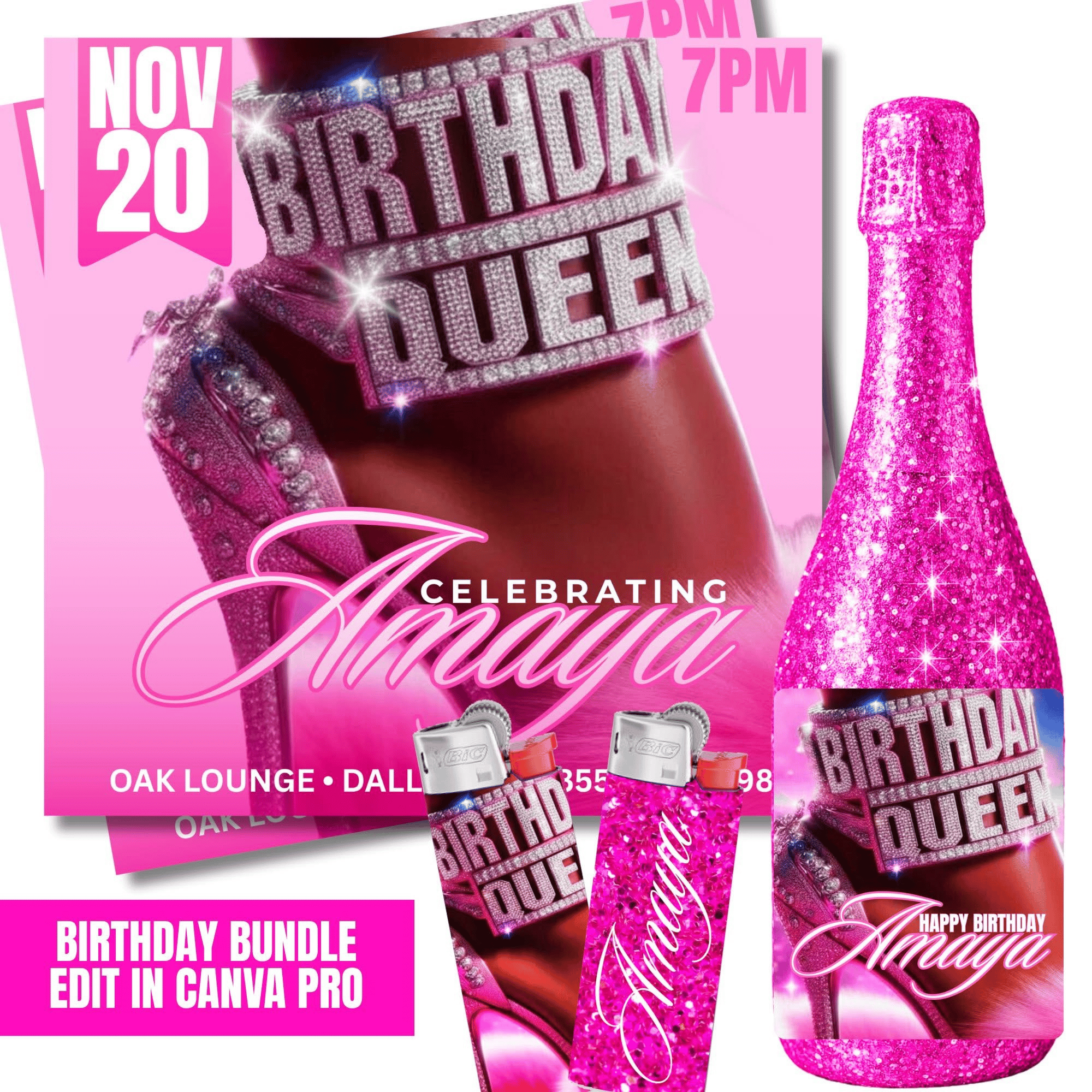 Pink Birthday Template Bundle - Payhip