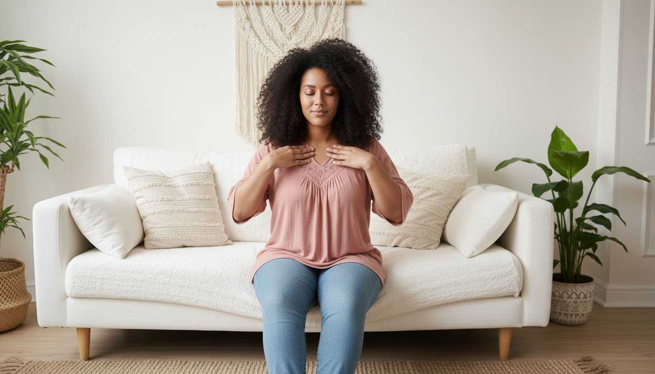 woman tapping on collar bone