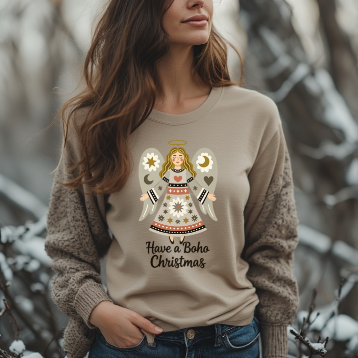 Printable Graphic - Have a Boho Christmas  - Angel And Heart design