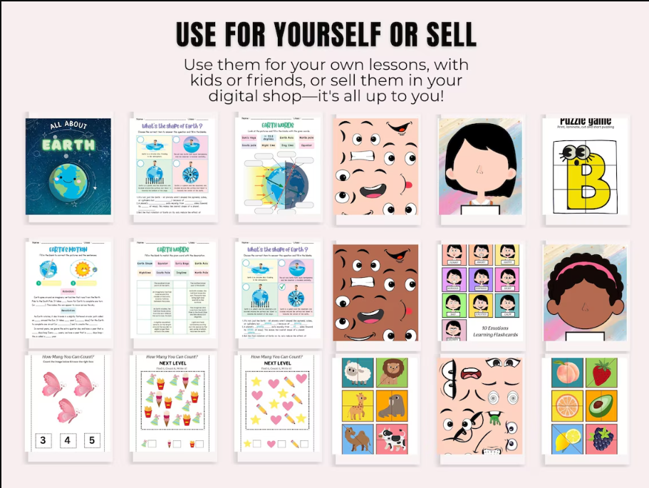 kids learning activities, homeschool worksheets, classroom resources, preschool printables, kindergarten activities, educational bundle, printable worksheets, early learning materials.