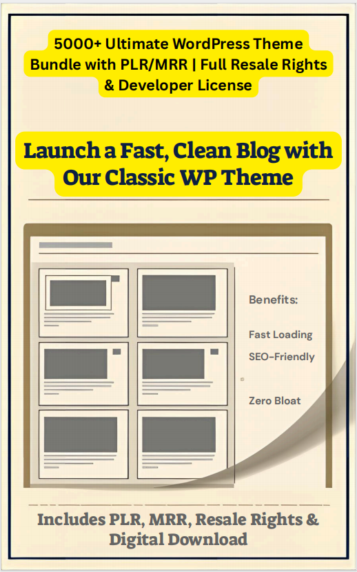 Classic WP Theme | Blog Template | PLR MRR | Simple WordPress | Fast Loading Theme | Resale Rights | Digital Download | Lightweight Theme | Clean Design