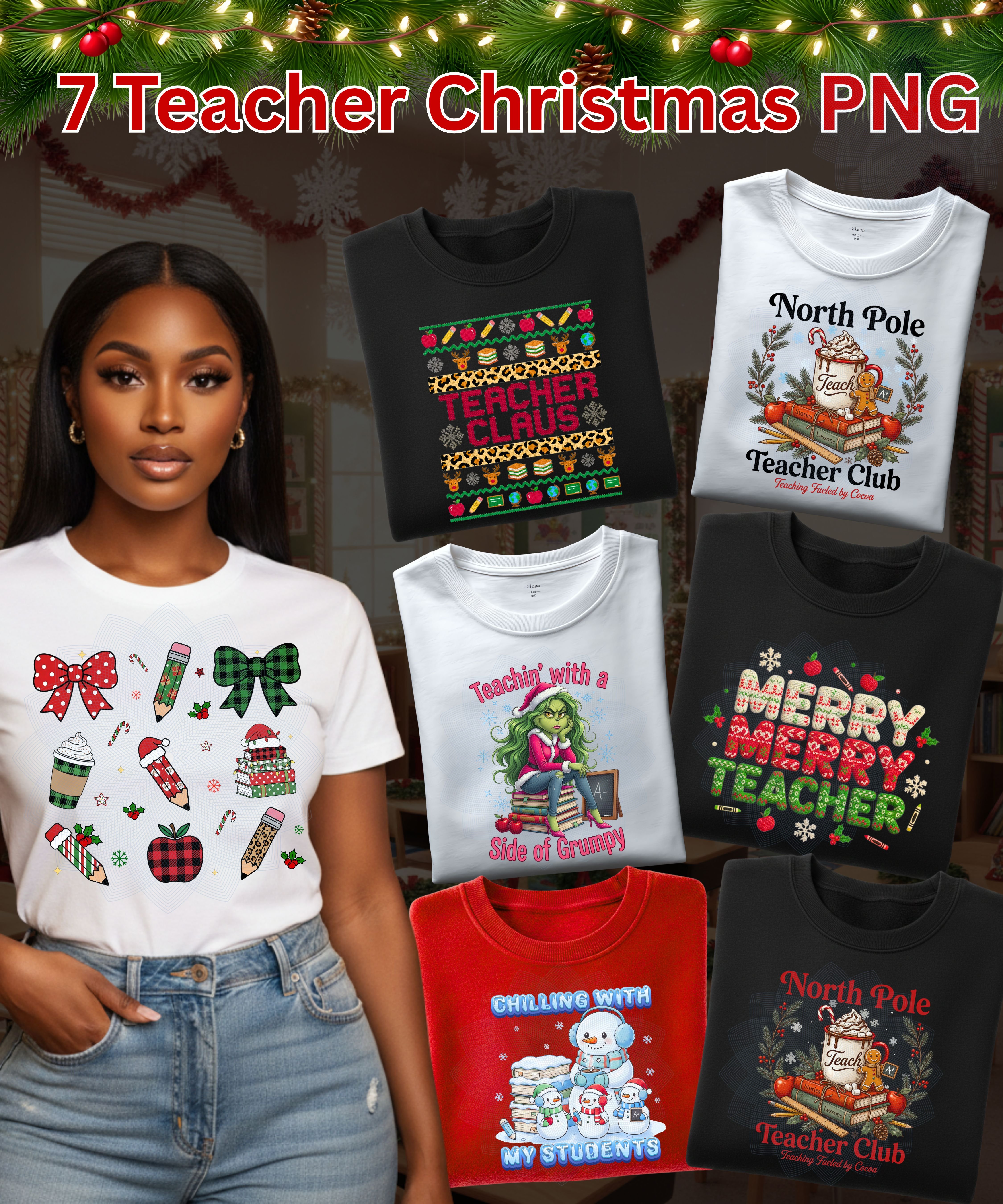 Christmas Teacher PNG Bundle | Cute Holiday Teacher Designs - Payhip