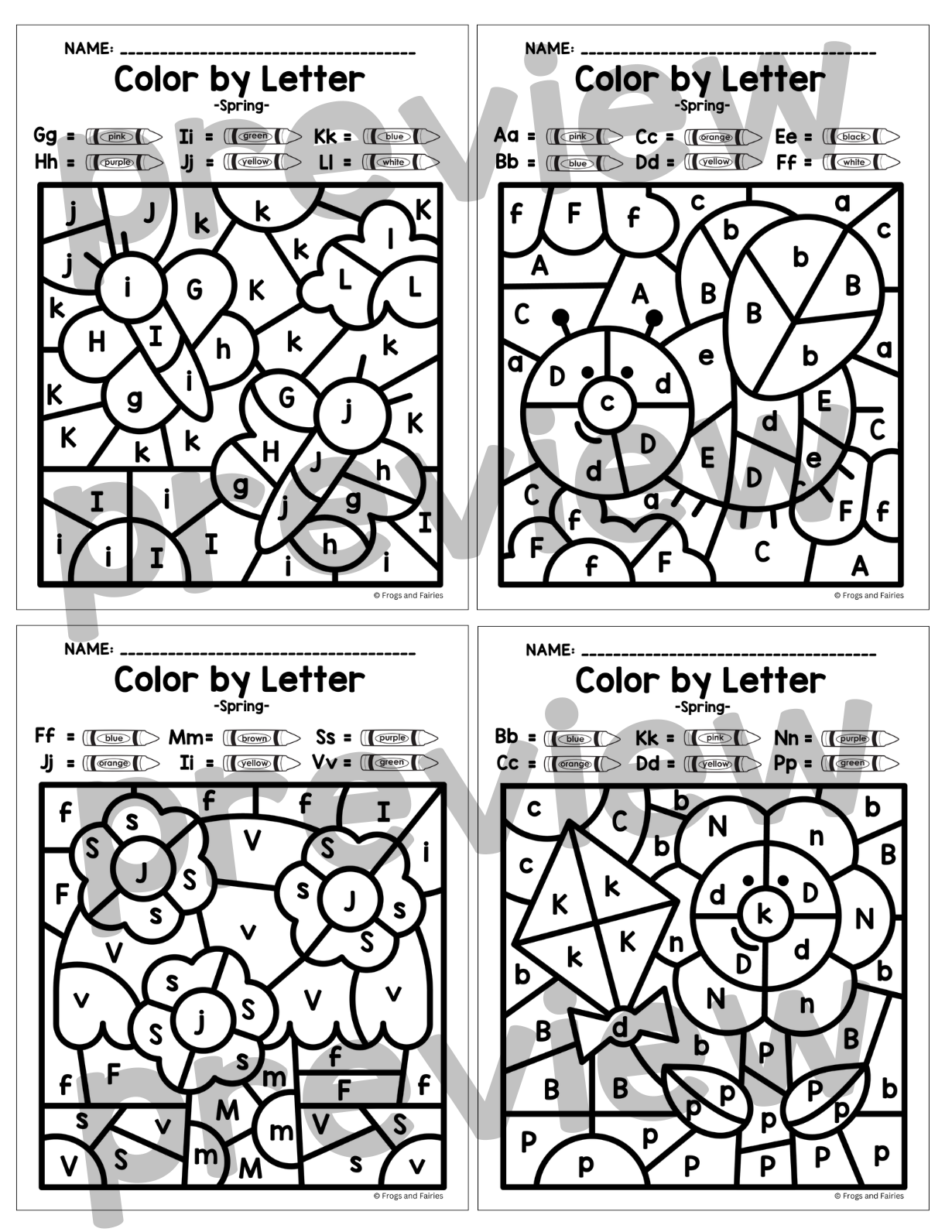 Spring Color by Letter Worksheets – Fun Letter Recognition Activities for  Pre-K \u0026 Kindergarten, image size:1230x1592