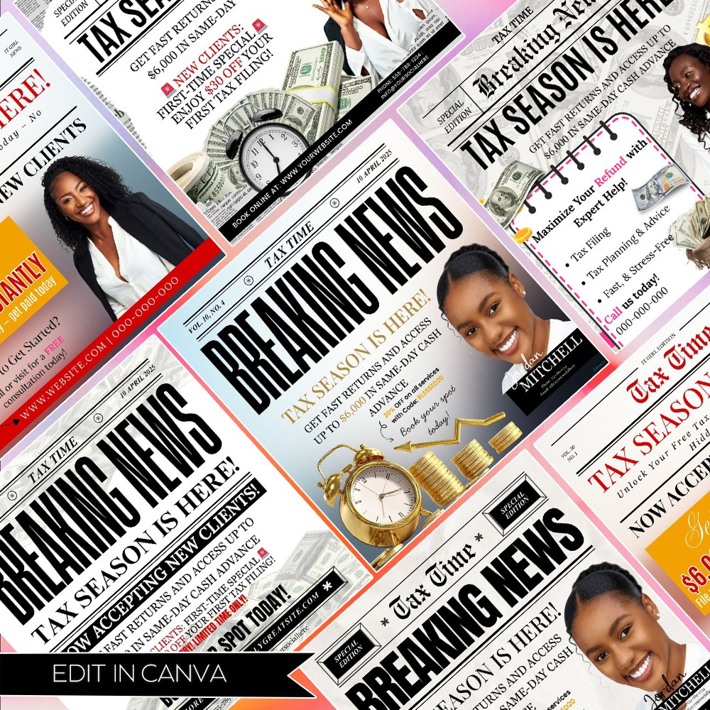 tax newspaper tax time flyer tax prep newsletter canva tax template tax preparation marketing tax season newspaper editable canva newspaper business newsletter financial flyer tax season marketing tax tips newsletter 6 page template printable tax template