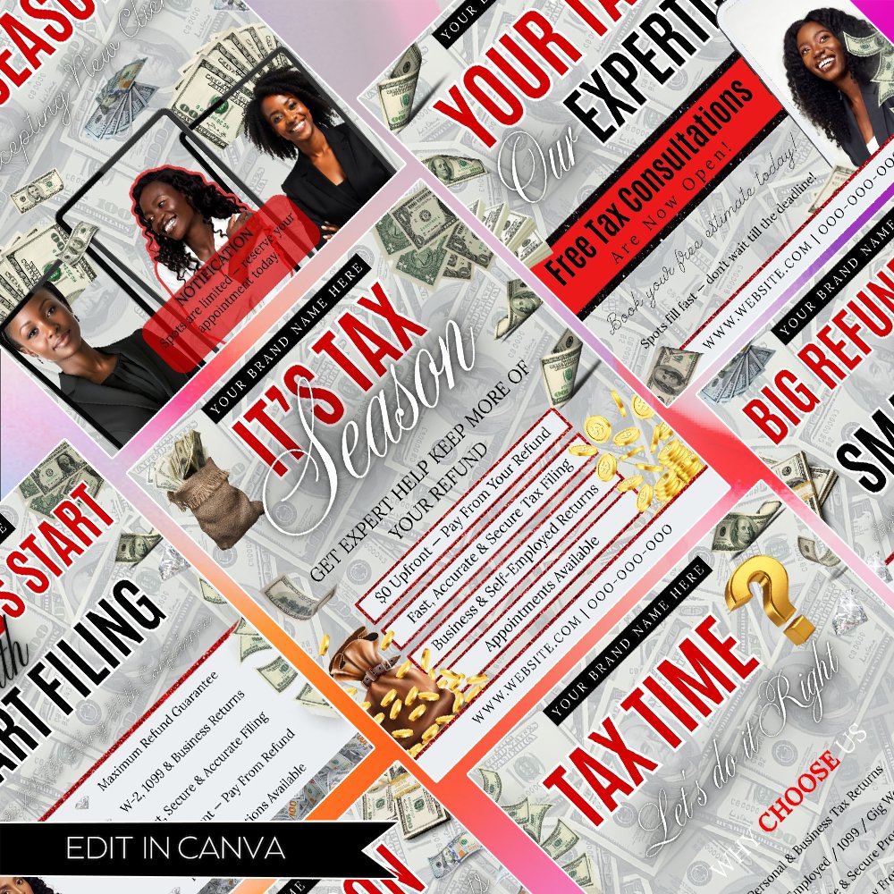 tax prep templates tax preparation flyer canva tax bundle tax business marketing financial flyer editable tax template tax checklist small business marketing tax season tools 15 page canva template